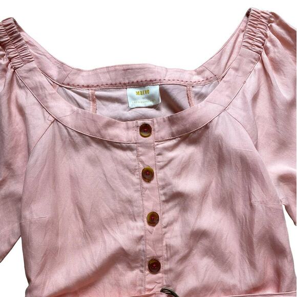Maeve by Anthropologie Alanis Peach Linen Belted Button Down Top Shirt Medium - Picture 3 of 6